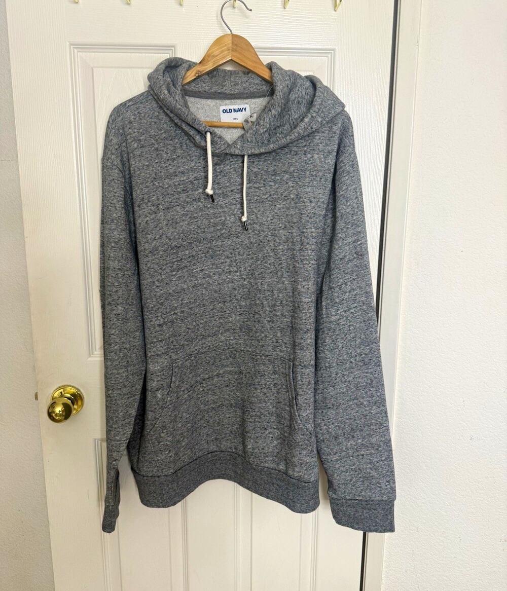 Old Navy Men's Gray Solid Fleece Pullover Hoodie Drawstring Pockets 2XL